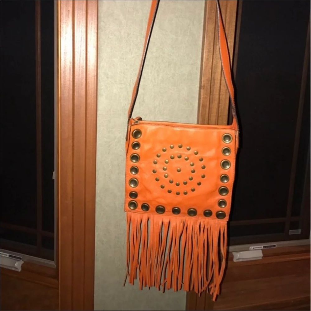Leather boho fringe bag